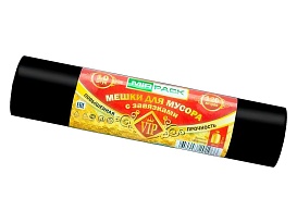 Мешки для мусора 120 л, с завязками, черные, в рулоне 10 шт., ПНД, 15 мкм, 800х750 мм, VIP, Z12010black в Ноябрьске