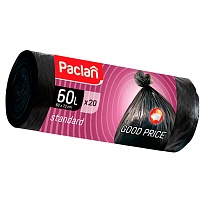 Мешки для мусора 60 л, черные, в рулоне 20 шт., ПНД, 7,4 мкм, 720х600 мм, PACLAN, 600820 в Ноябрьске