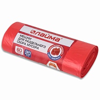Мешки для мусора 60 л, красный, в рулоне 20 шт., ПНД, 10 мкм, 680х580 мм, LAIMA, 606702 в Ноябрьске