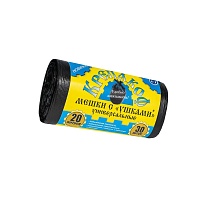 Мешки для мусора 20 л, с ушками, черные, в рулоне 30 шт., ПНД, 10 мкм, 550х440 мм, Крепакоф, 4607075710405 в Ноябрьске