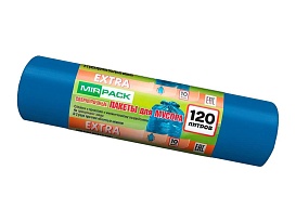 Мешки для мусора 120 л, синие, в рулоне 10 шт., ПНД, 14 мкм, 1100х700 мм, EXTRA, ex1201802 в Ноябрьске