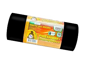 Мешки для мусора 300 л, черные, в рулоне 10 шт., ПВД 70 мкм, 1400х1000 мм, PREMIUM+, 30010160 в Ноябрьске