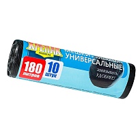 Мешки для мусора 180 л, с ушками, черные, в рулоне 10 шт., ПНД, 20 мкм, 1150х800 мм, Крепак, 4607075710498 в Ноябрьске