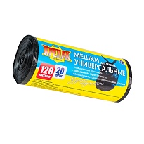 Мешки для мусора 120 л, черные, в рулоне 20 шт., ПНД, 15 мкм, 1100х700 мм, Крепак, 4607075710207 в Ноябрьске
