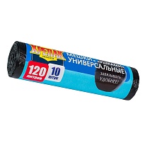 Мешки для мусора 120 л, с ушками, черные, в рулоне 10 шт., ПНД, 15 мкм, 1100х700 мм, Крепак, 4607075710474 в Ноябрьске