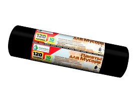Мешки для мусора 120 л, черные, в рулоне 10 шт., ПНД, 12 мкм, 1100х700 мм, MIRPACK Classik, 1201011 в Ноябрьске