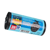 Мешки для мусора 30 л, с ушками, черные, в рулоне 30 шт., ПНД, 9 мкм, 600х500 мм, Крепак, 4607075710450 в Ноябрьске