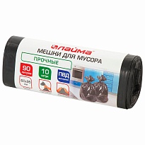 Мешки для мусора 90 л, черные, в рулоне 10 шт., ПВД, 25 мкм, 950х600 мм, LAIMA, 605332 в Ноябрьске