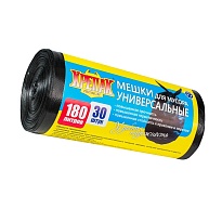 Мешки для мусора 180 л, черные, в рулоне 30 шт., ПНД, 20 мкм, 1150х800 мм, Крепак, 4607075710139 в Ноябрьске