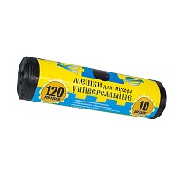 Мешки для мусора 120 л, с ушками, черные, в рулоне 10 шт., ПНД, 13 мкм, 1050х680 мм, Крепакоф, 4607075710252 в Ноябрьске