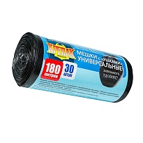Мешки для мусора 180 л, с ушками, черные, в рулоне 30 шт., ПНД, 20 мкм, 1150х800 мм, Крепак, 4607075710399 в Ноябрьске