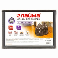 Мешки для мусора 240 л, черные, в пачке 5 шт., ПВД 60 мкм, 1400х900 мм, LAIMA, 601394 в Ноябрьске
