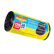 Мешки для мусора 120 л, черные, в рулоне 30 шт., ПНД, 15 мкм, 1100х700 мм, Крепак, 4607075710122 в Ноябрьске