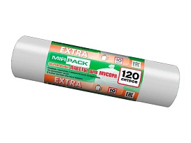 Мешки для мусора 120 л, белые, в рулоне 10 шт., ПНД, 14 мкм, 1100х700 мм, EXTRA, ex1201803 в Ноябрьске