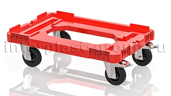 Тележка пластиковая с отверстием 2 колеса с тормозом усиленная красная в Ноябрьске Тележка пластиковая с отверстием 2 колеса с тормозом усиленная красная в Ноябрьске