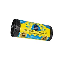 Мешки для мусора 30 л, с ушками, черные, в рулоне 30 шт., ПНД, 8 мкм, 580х460 мм, Крепакоф, 4607075710412 в Ноябрьске