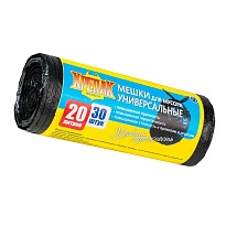 Мешки для мусора 20 л, черные, в рулоне 30 шт., ПНД, 10 мкм, 550х440 мм, Крепак, 4607075710092 в Ноябрьске